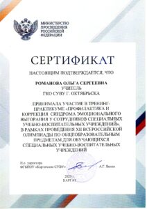 Сертификат Романовойтренинг-практикум Каргат